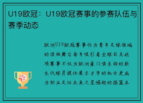 U19欧冠：U19欧冠赛事的参赛队伍与赛季动态